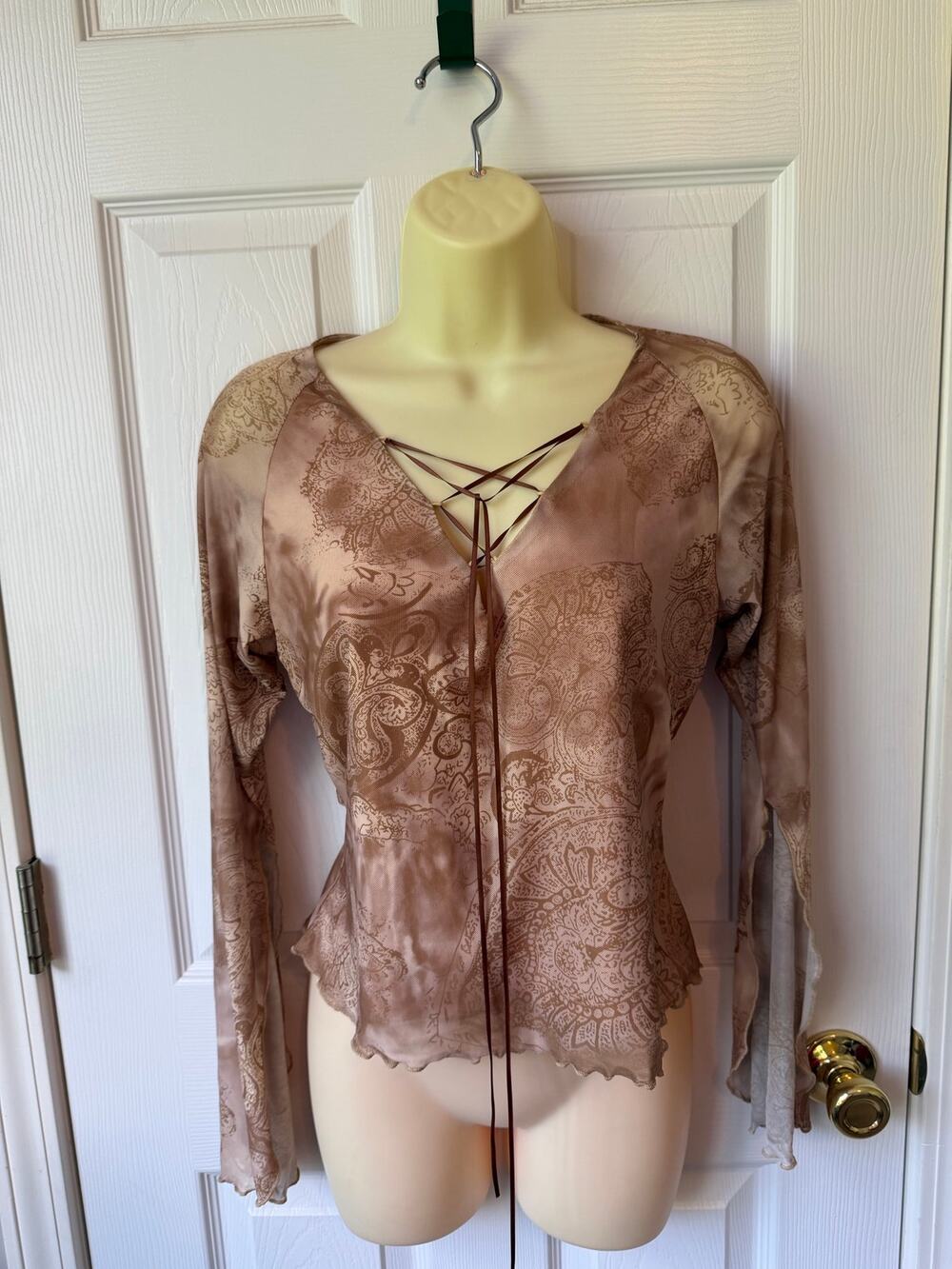 Whimsigoth Paisley Lace Up Flared Butterfly Sleeve Top